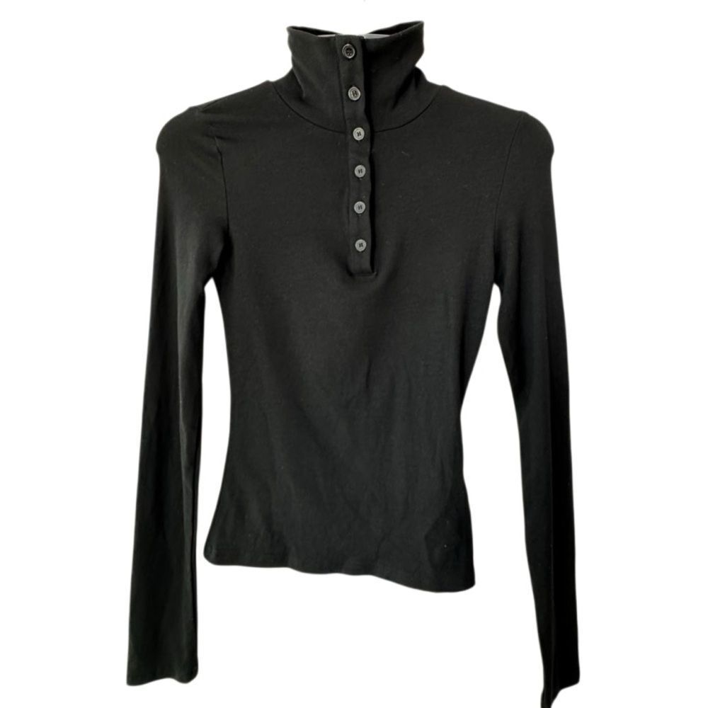 Commense Black Knit Shirt Long Sleeve Buttons SZ XS NEW